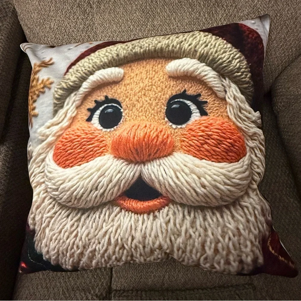 Two Festive double Sided Santa Claus Holiday Pillows